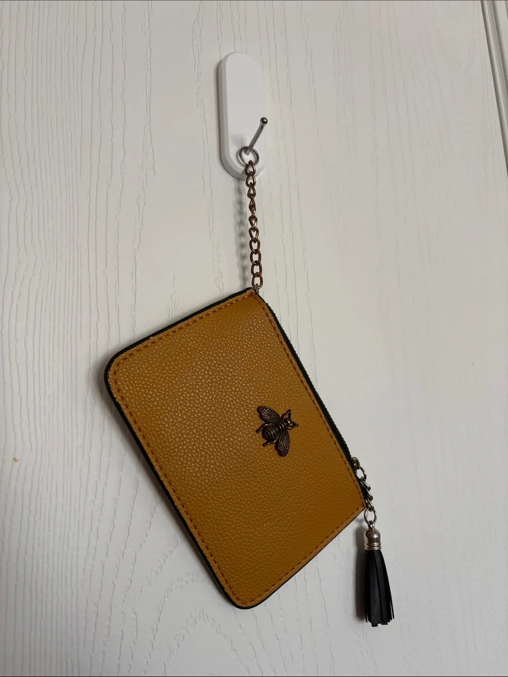 Mustard Yellow Bee Accent Zip Card Holder